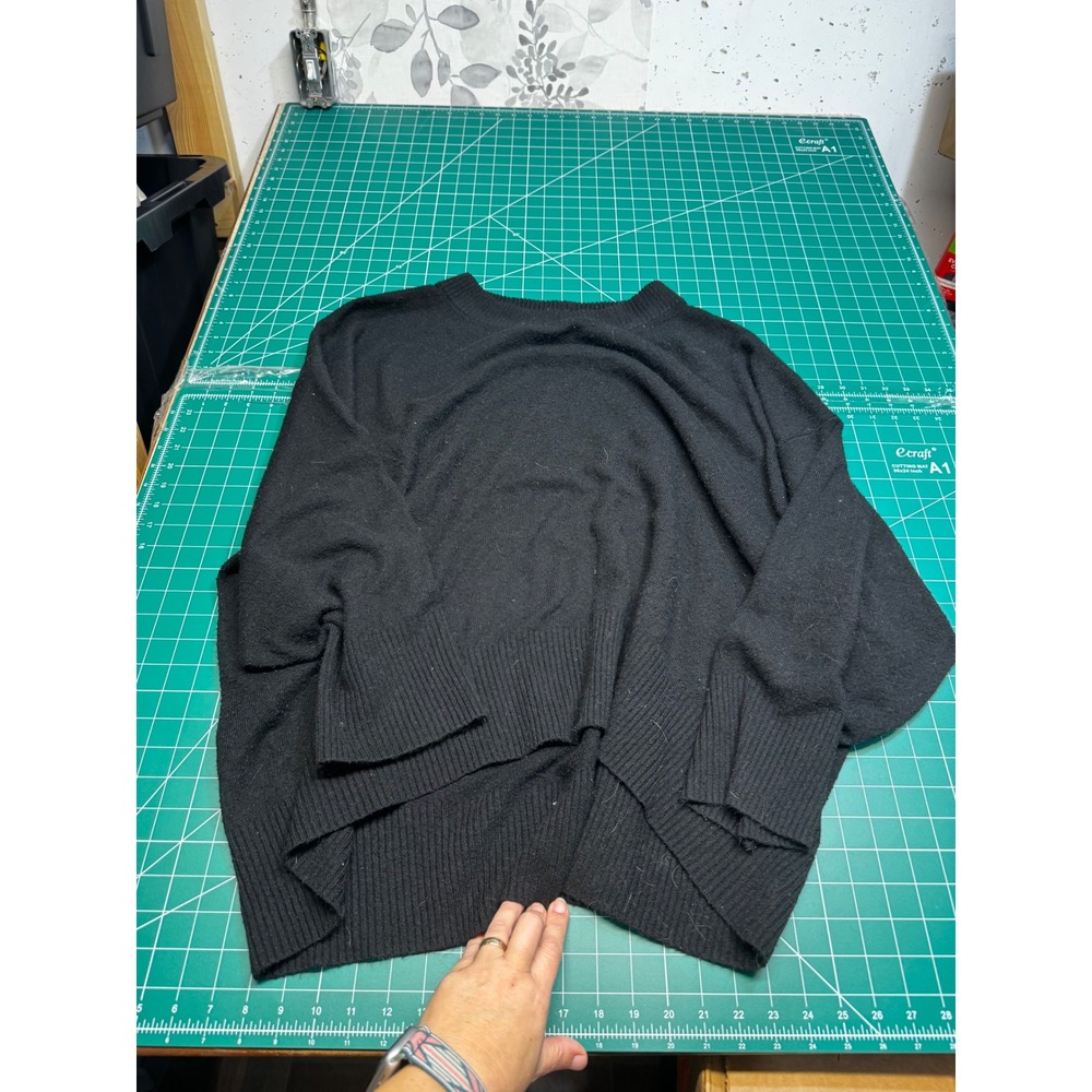 A New Day Womens 3X Black Crewneck Sweater Oversized High Low Hem Knit Top